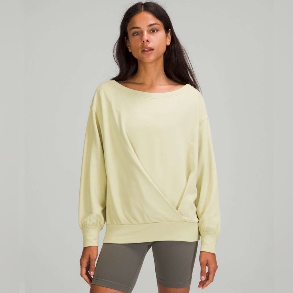 Lululemon Dew Green Pleated Modal Fleece Boat Neck Sweatshirt Size 4